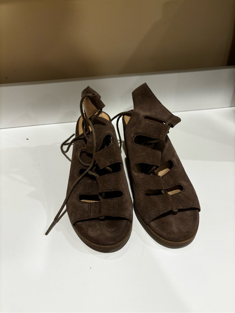 Sole Society Brown Suede Lace-Up Women's Sandals